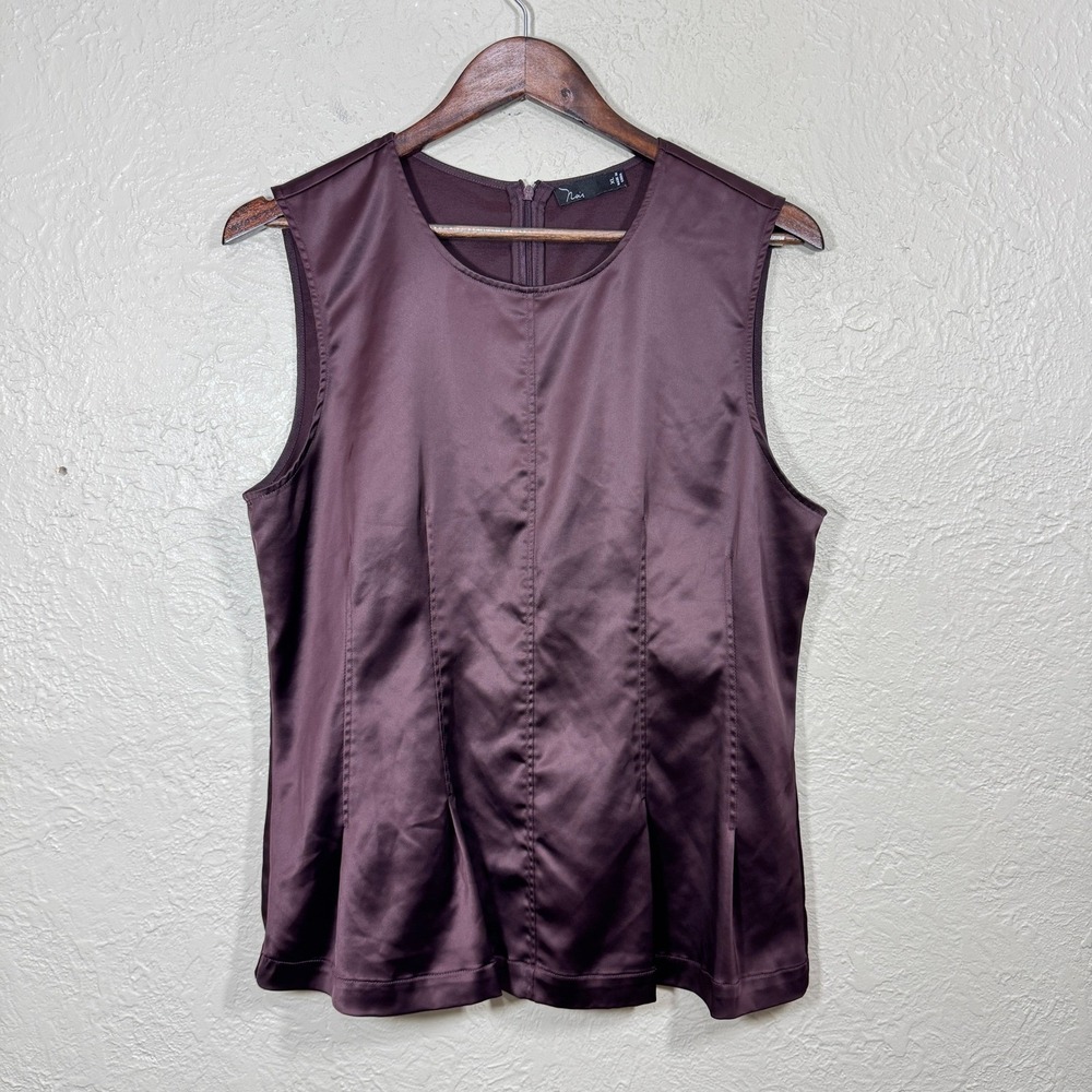 Noir Satin Top Shell XL Le Tote Blouse Merlot Wine Old Money Luxury Minimalist